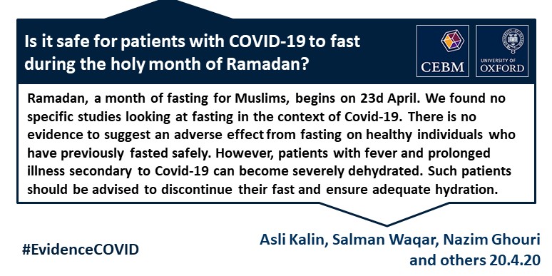 Uheldig sprede Misbruge Is it safe for patients with COVID-19 to fast in Ramadan? - The Centre for  Evidence-Based Medicine