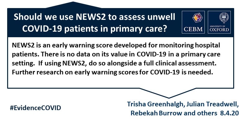 NEWS (or NEWS2) score when assessing possible COVID-19 patients in primary  care? - The Centre for Evidence-Based Medicine